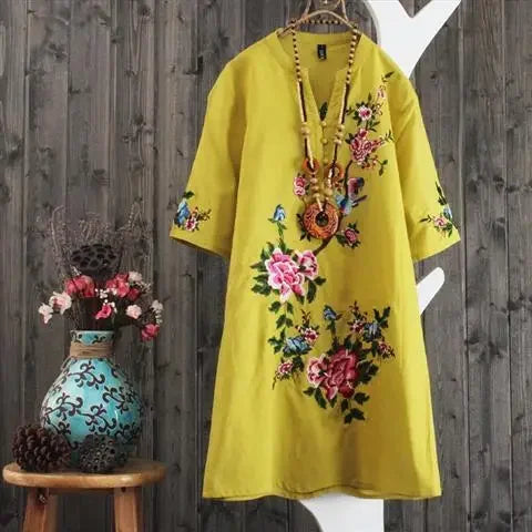 Women Dresses Women's Embroidered Dress Summer Loose Short Sleeve Skirt Vestido De Mujer Femme Robe