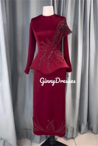 Women'S Evening Dresses Customize Column Scoop Neckline Formal Occasion Dresses Floor-Length Zipper Up Long Sleeves Dresses