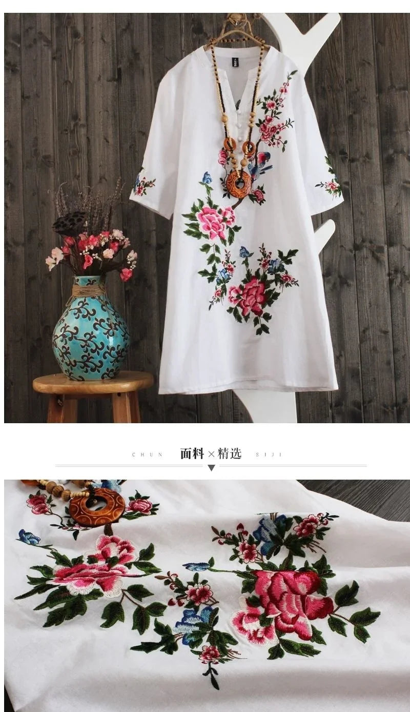 Women Dresses Women's Embroidered Dress Summer Loose Short Sleeve Skirt Vestido De Mujer Femme Robe