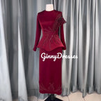 Women'S Evening Dresses Customize Column Scoop Neckline Formal Occasion Dresses Floor-Length Zipper Up Long Sleeves Dresses