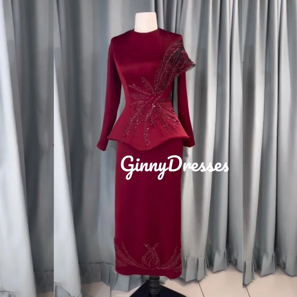 Women'S Evening Dresses Customize Column Scoop Neckline Formal Occasion Dresses Floor-Length Zipper Up Long Sleeves Dresses