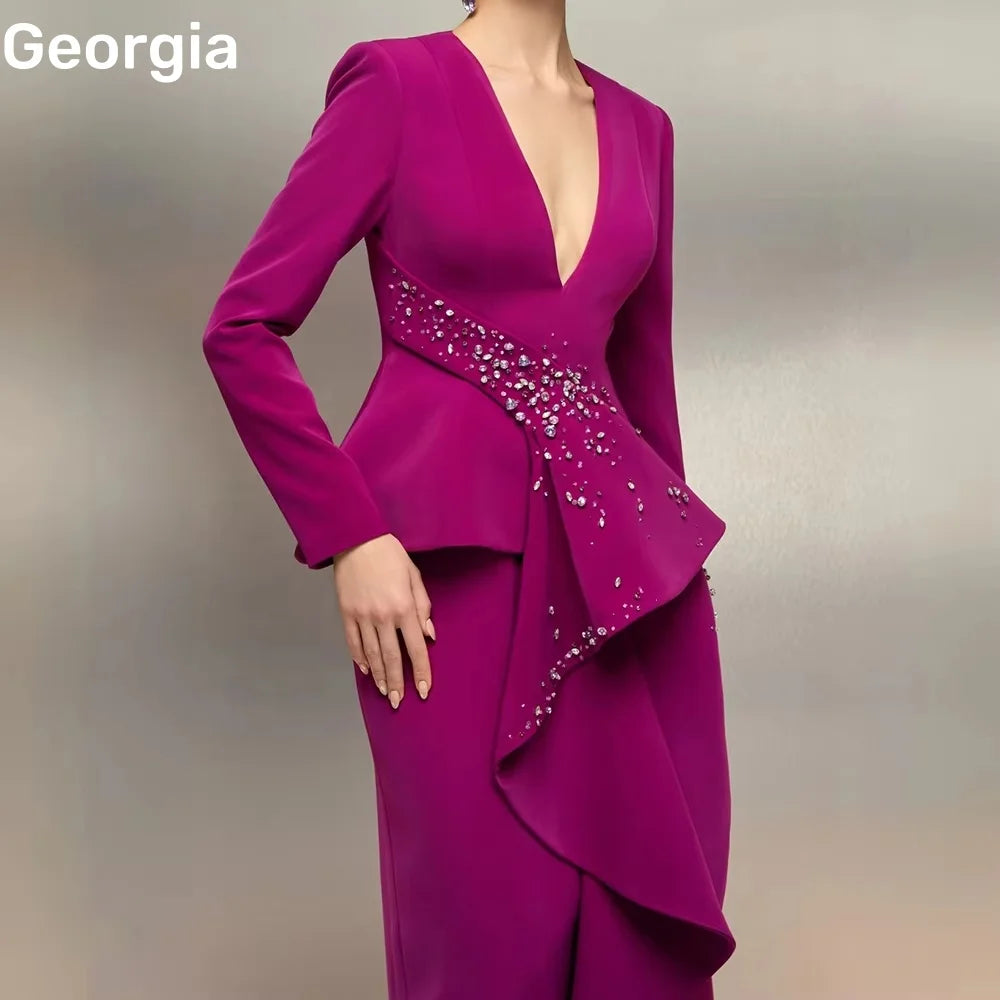 Women'S Evening Dresses Customize A-Line Deep V-Neck Formal Occasion Dresses Floor-Length Zipper Up Long Sleeves Dresses