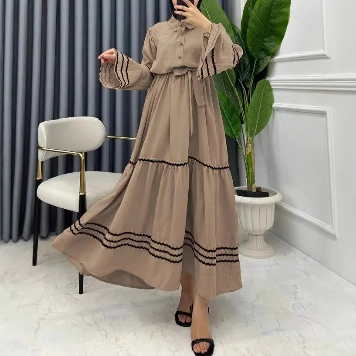 Muslim Dresses for Women Spring New Product Turn-down Collar Casual Abayas Elegant Good Fabric Turkey Saudi Camel Clothing