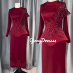 Women'S Evening Dresses Customize Column Scoop Neckline Formal Occasion Dresses Floor-Length Zipper Up Long Sleeves Dresses