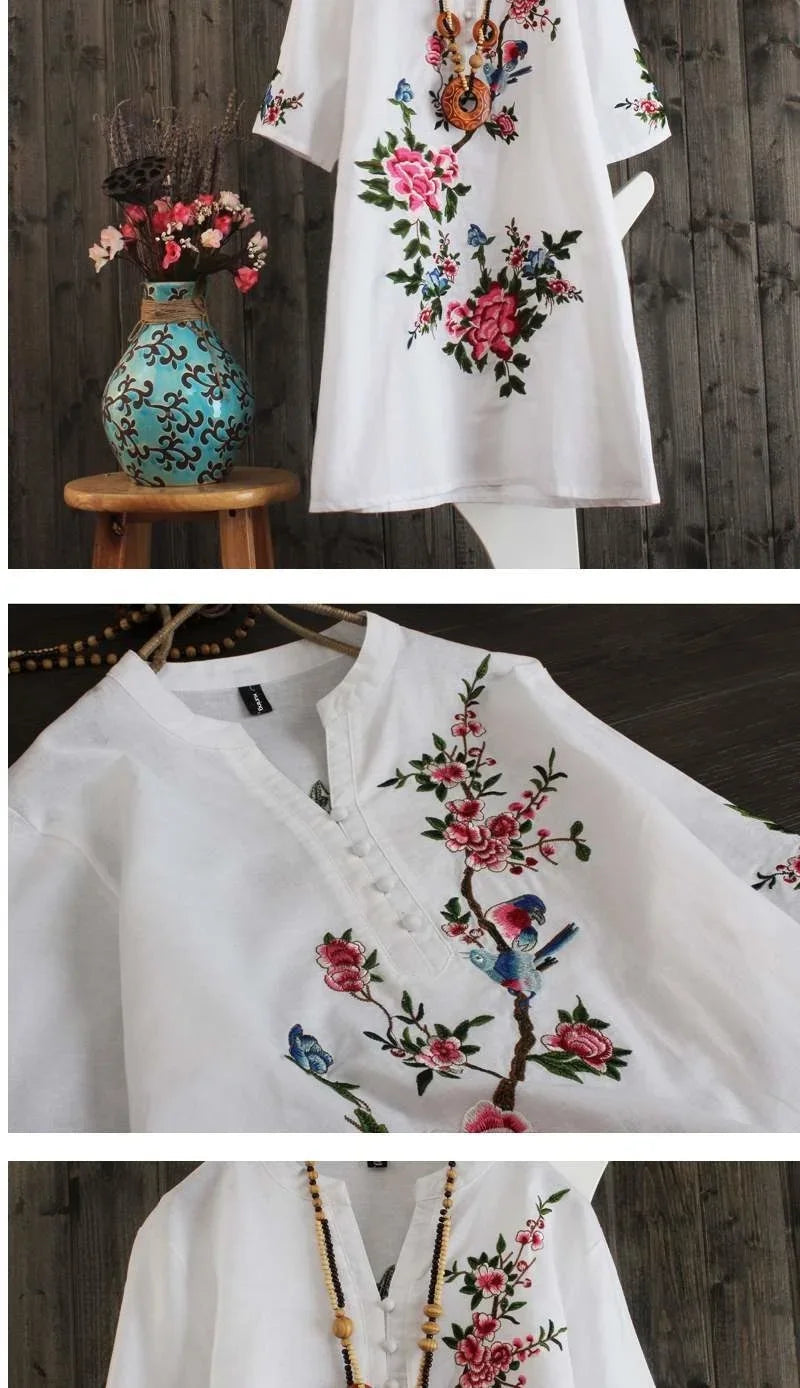 Women Dresses Women's Embroidered Dress Summer Loose Short Sleeve Skirt Vestido De Mujer Femme Robe
