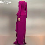 Women'S Evening Dresses Customize A-Line Deep V-Neck Formal Occasion Dresses Floor-Length Zipper Up Long Sleeves Dresses