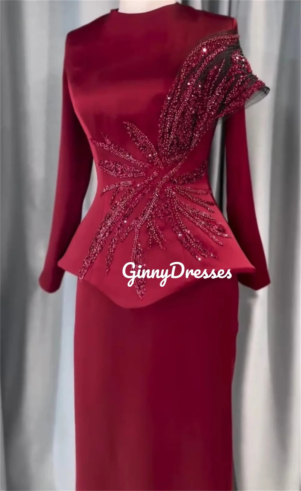 Women'S Evening Dresses Customize Column Scoop Neckline Formal Occasion Dresses Floor-Length Zipper Up Long Sleeves Dresses