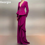 Women'S Evening Dresses Customize A-Line Deep V-Neck Formal Occasion Dresses Floor-Length Zipper Up Long Sleeves Dresses